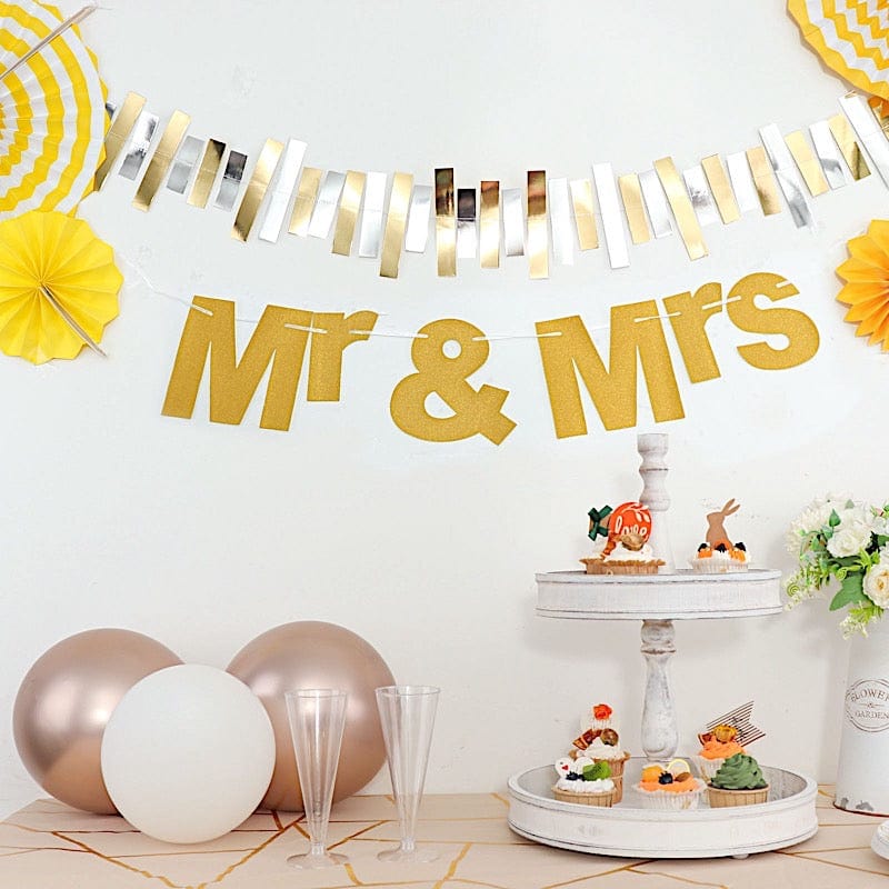 3 ft Glittered Mr & Mrs Paper Wedding Hanging Garland - Gold PAP_GRLD_009_MRS_GD
