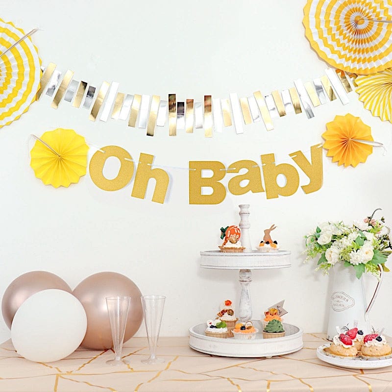 3 ft Glittered Oh Baby Paper Baby Shower Hanging Garland - Gold PAP_GRLD_009_BABY_GD
