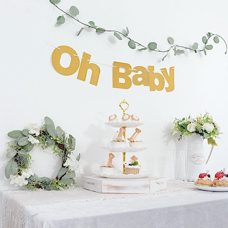 3 ft Glittered Oh Baby Paper Baby Shower Hanging Garland - Gold PAP_GRLD_009_BABY_GD