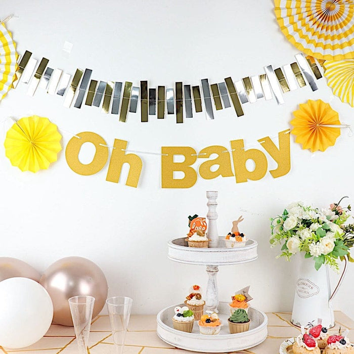 3 ft Glittered Oh Baby Paper Baby Shower Hanging Garland - Gold PAP_GRLD_009_BABY_GD