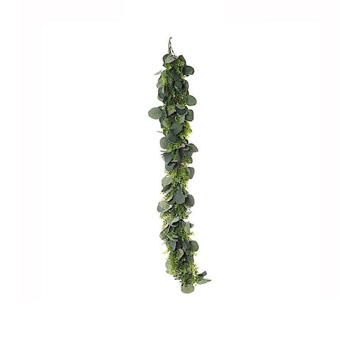 3 ft long Artificial Eucalyptus and Boxwood Foliage Garlands - Light Frosted Green ARTI_GLND_GRN002