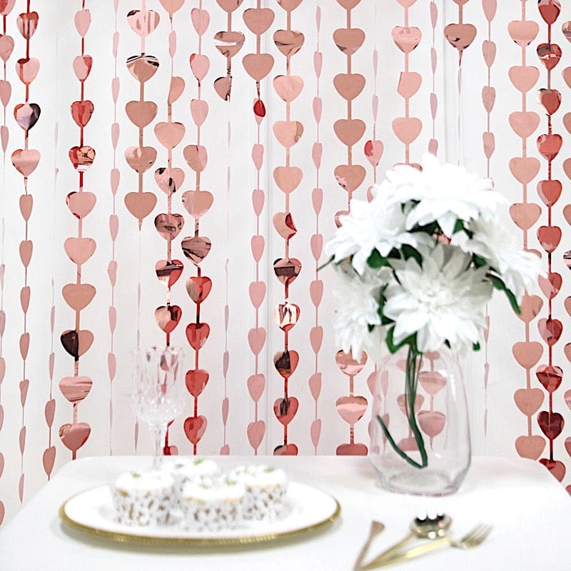 3 ft x 6.5 ft Metallic Heart Foil Tassels Fringe Backdrop Curtains