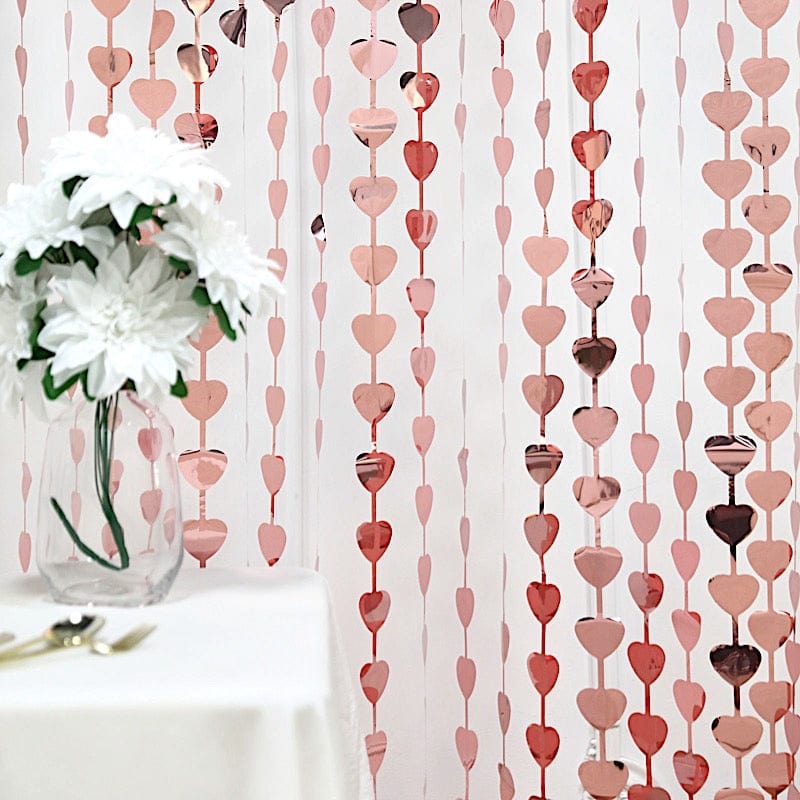 3 ft x 6.5 ft Metallic Heart Foil Tassels Fringe Backdrop Curtains