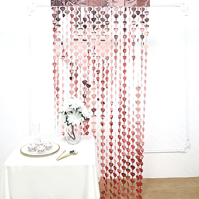 3 ft x 6.5 ft Metallic Heart Foil Tassels Fringe Backdrop Curtains
