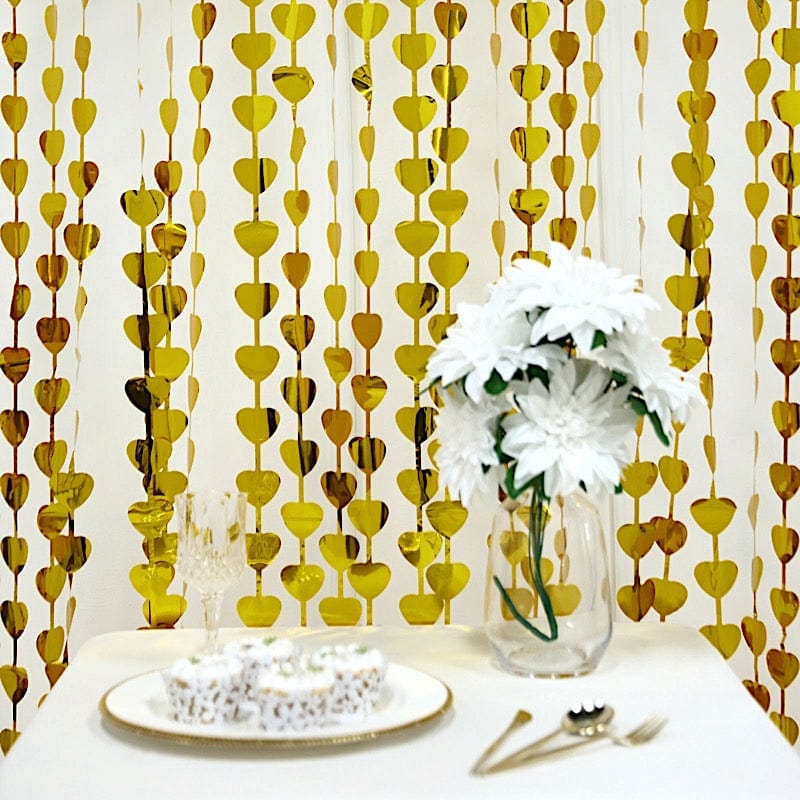 3 ft x 6.5 ft Metallic Heart Foil Tassels Fringe Backdrop Curtains