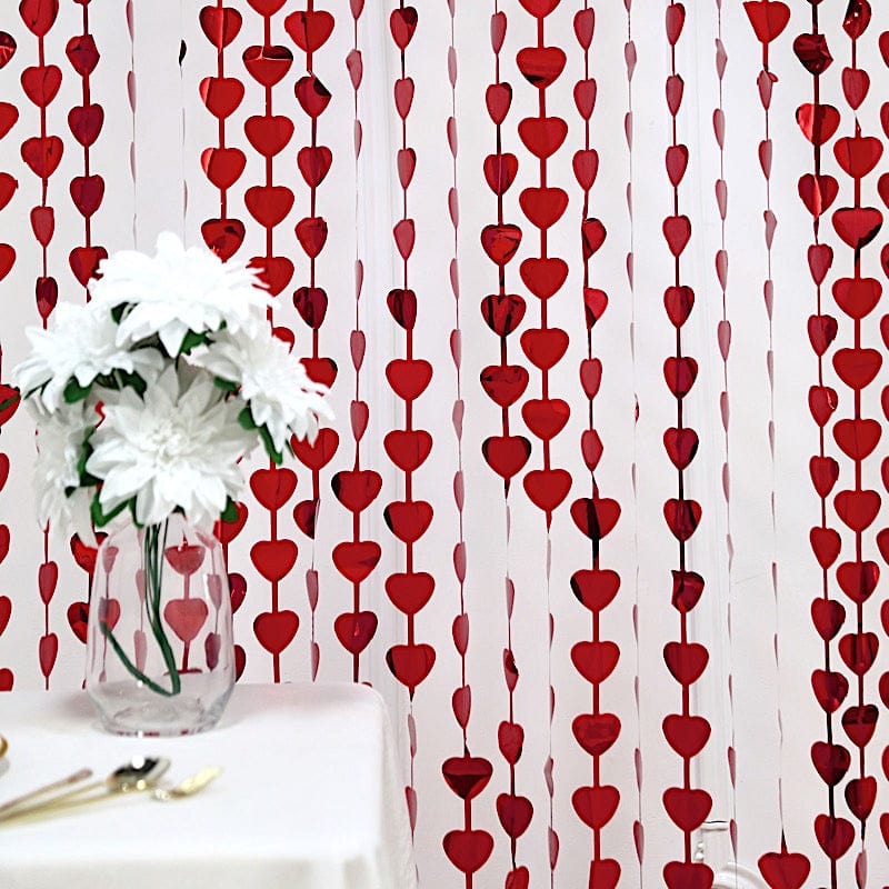 3 ft x 6.5 ft Metallic Heart Foil Tassels Fringe Backdrop Curtains