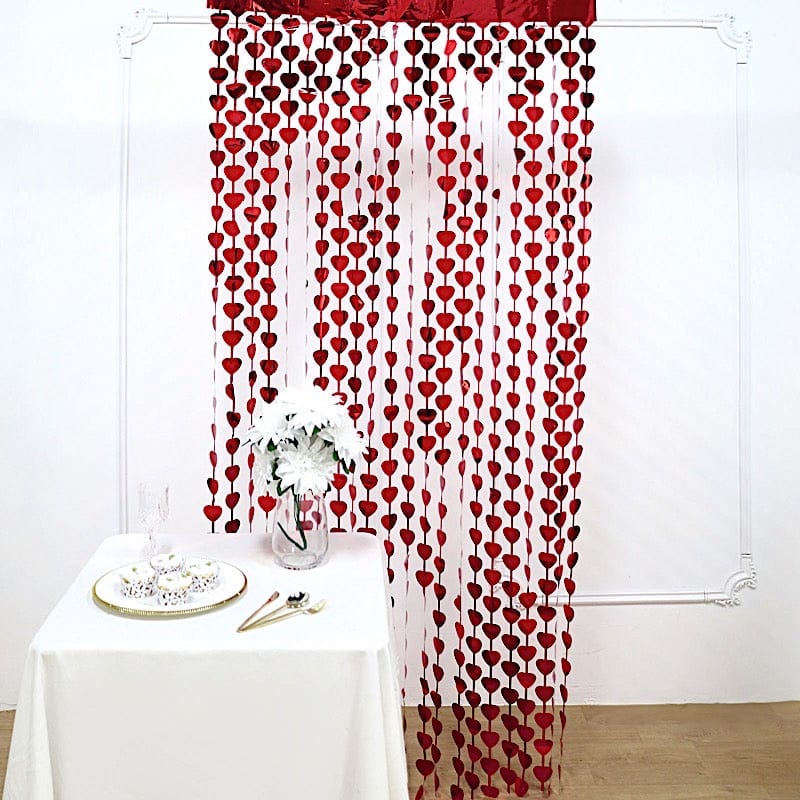 3 ft x 6.5 ft Metallic Heart Foil Tassels Fringe Backdrop Curtains