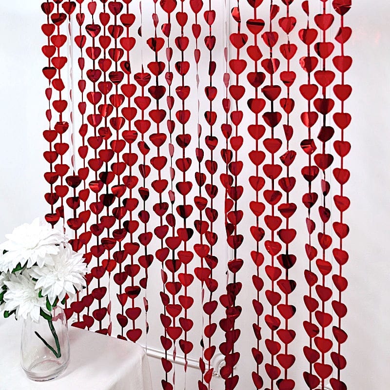 3 ft x 6.5 ft Metallic Heart Foil Tassels Fringe Backdrop Curtains