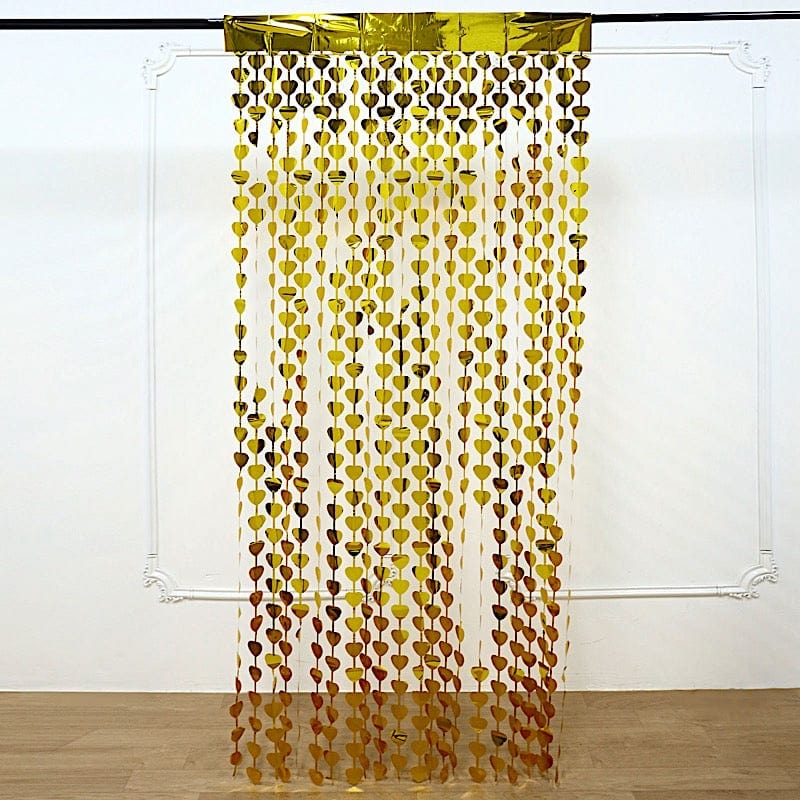 3 ft x 6.5 ft Metallic Heart Foil Tassels Fringe Backdrop Curtains CUR_PVC02_HRT_GOLD
