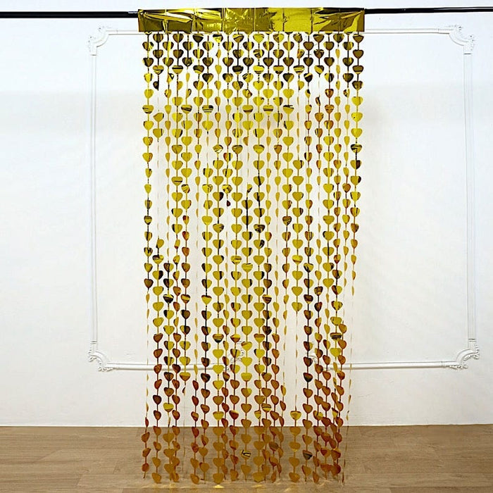 3 ft x 6.5 ft Metallic Heart Foil Tassels Fringe Backdrop Curtains CUR_PVC02_HRT_GOLD
