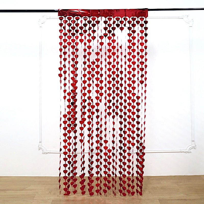 3 ft x 6.5 ft Metallic Heart Foil Tassels Fringe Backdrop Curtains CUR_PVC02_HRT_RED