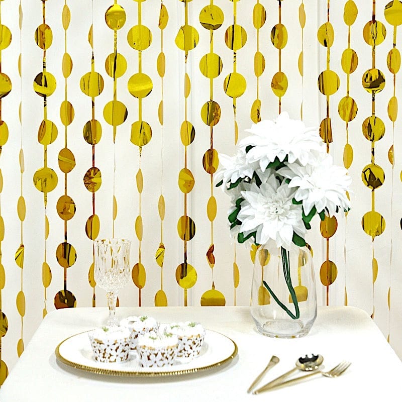 3 ft x 6.5 ft Metallic Round Foil Tassels Fringe Backdrop Curtains