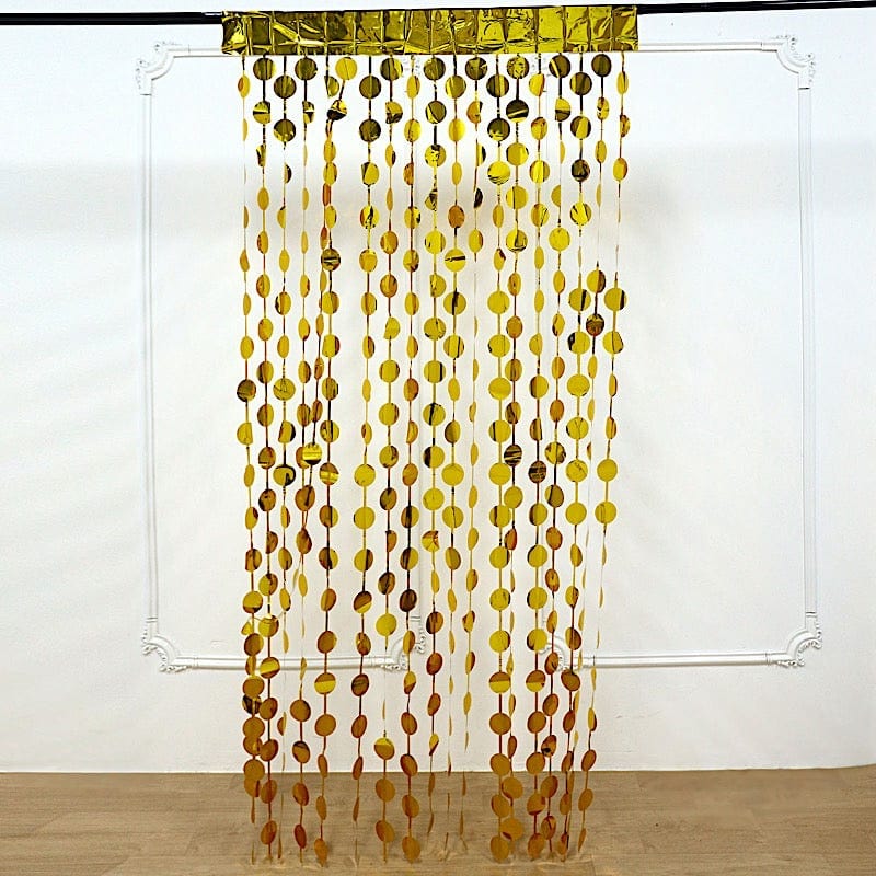3 ft x 6.5 ft Metallic Round Foil Tassels Fringe Backdrop Curtains CUR_PVC02_RND_GOLD