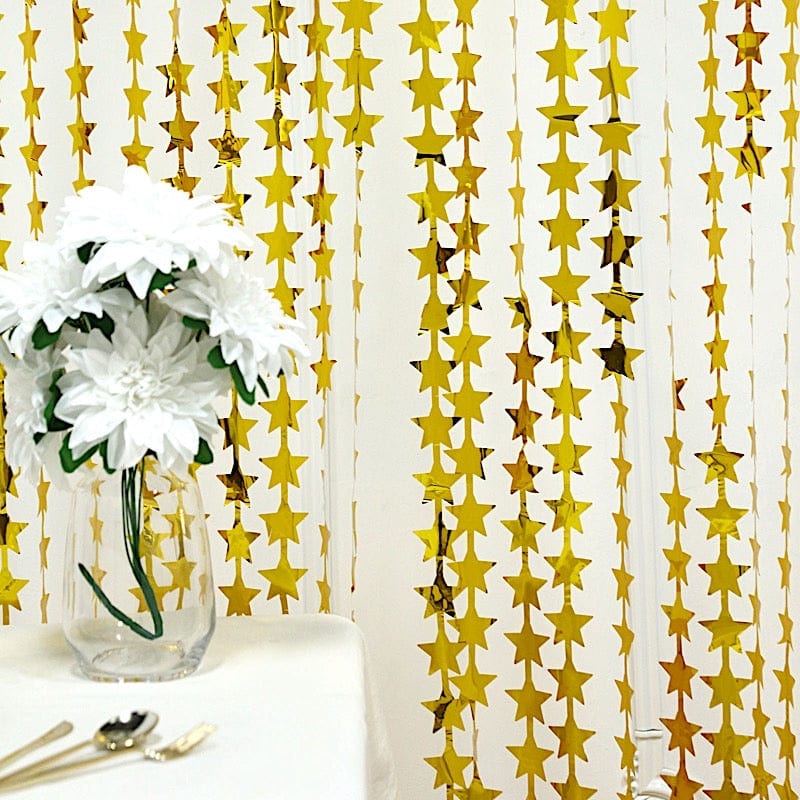 3 ft x 6.5 ft Metallic Star Foil Tassels Fringe Backdrop Curtains