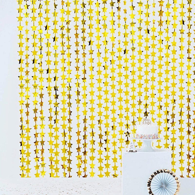 3 ft x 6.5 ft Metallic Star Foil Tassels Fringe Backdrop Curtains