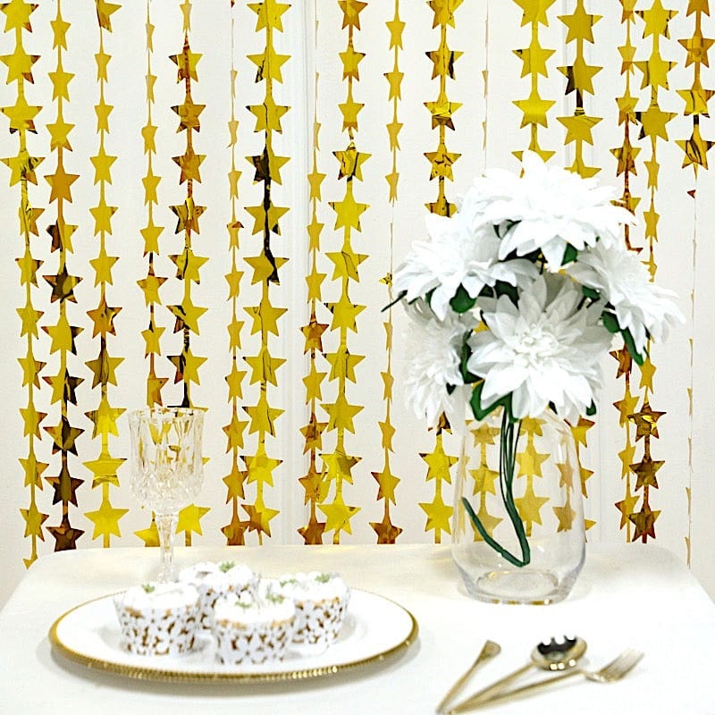 3 ft x 6.5 ft Metallic Star Foil Tassels Fringe Backdrop Curtains