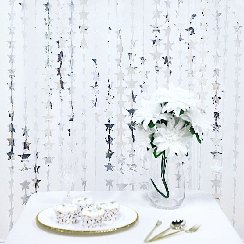3 ft x 6.5 ft Metallic Star Foil Tassels Fringe Backdrop Curtains