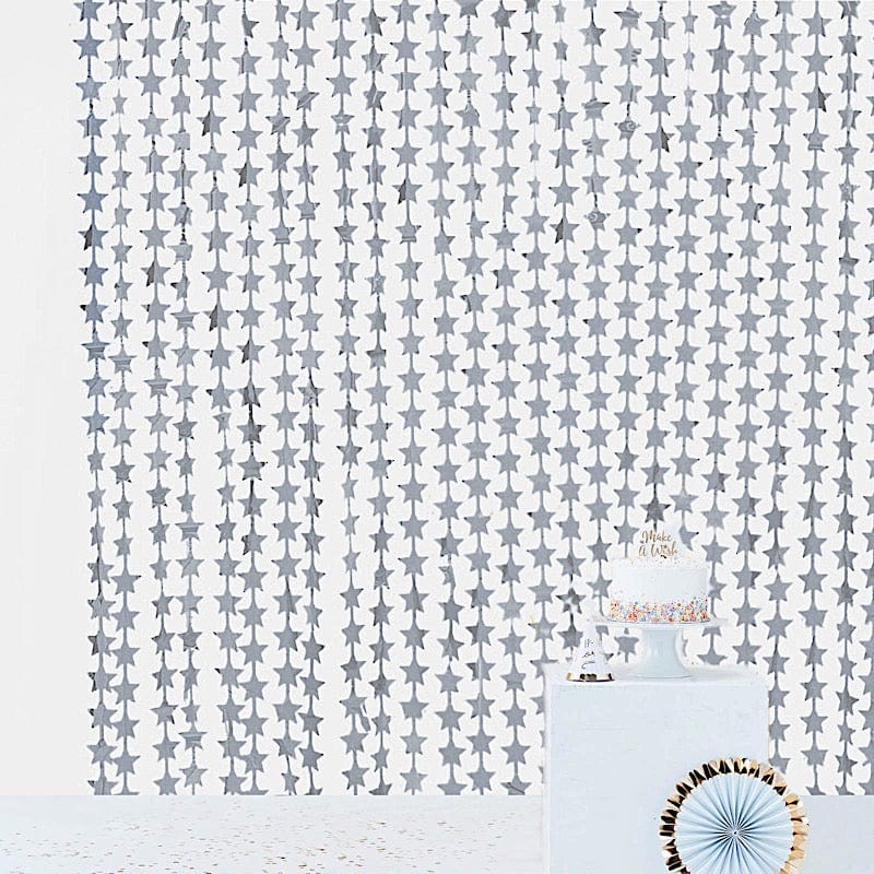 3 ft x 6.5 ft Metallic Star Foil Tassels Fringe Backdrop Curtains