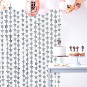 3 ft x 6.5 ft Metallic Star Foil Tassels Fringe Backdrop Curtains CUR_PVC02_STR_SILV