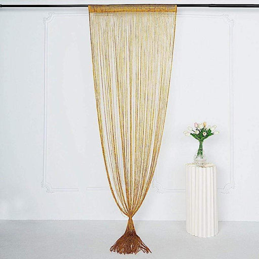 3 ft x 8 ft Silk Tassels Fringe Backdrop Curtain CUR_YY03_GOLD_G