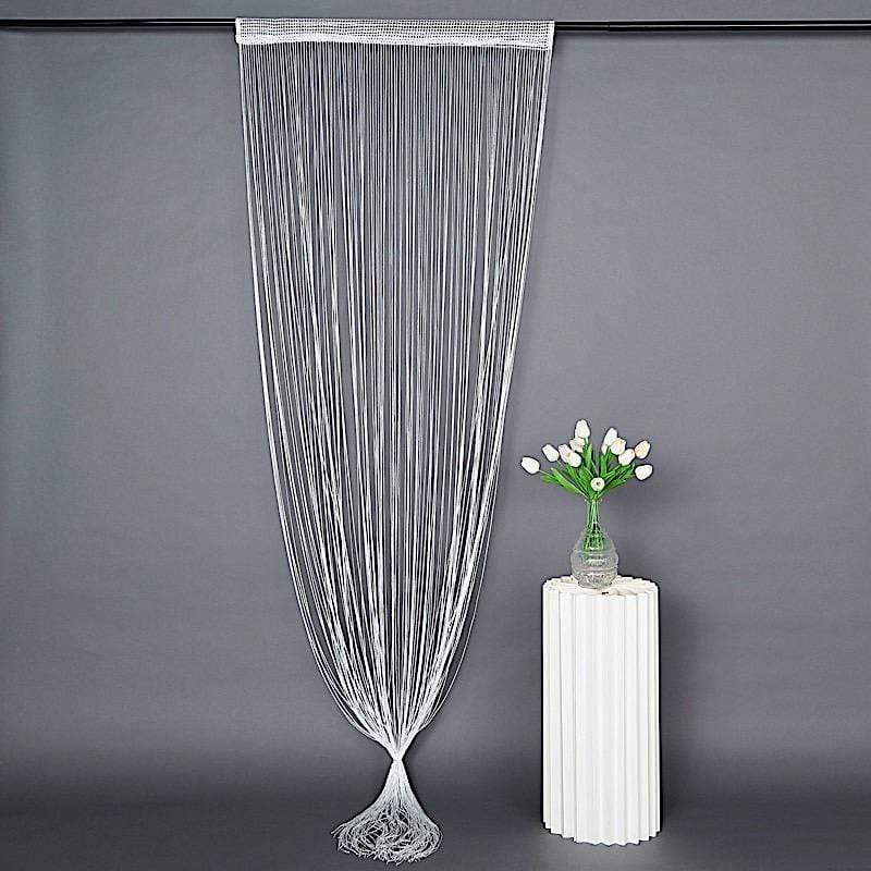 3 ft x 8 ft Silk Tassels Fringe Backdrop Curtain CUR_YY03_WHT_S