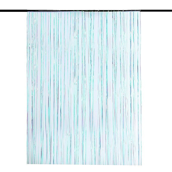 3 ft x 8 ft Sparkling Metallic Foil Fringe Curtain - Iridescent Blue CUR_PVC01_ABWB