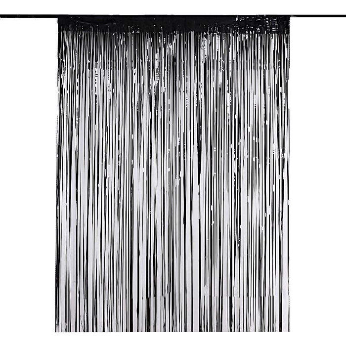 3 ft x 8 ft Sparkling Metallic Foil Fringe Curtain CUR_PVC01_BLK