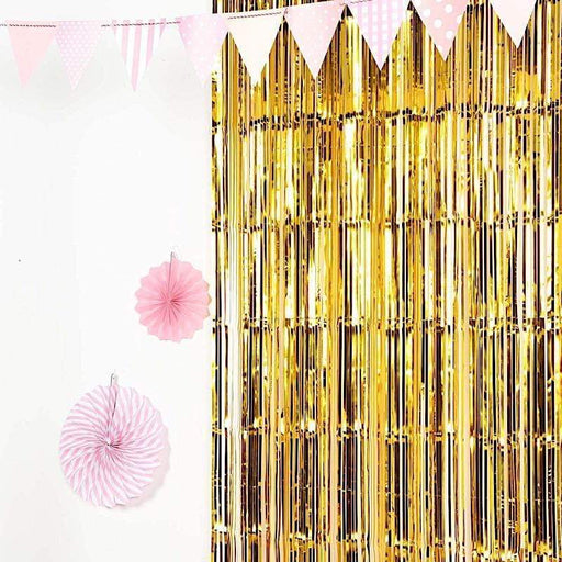 3 ft x 8 ft Sparkling Metallic Foil Fringe Curtain CUR_PVC01_GOLD