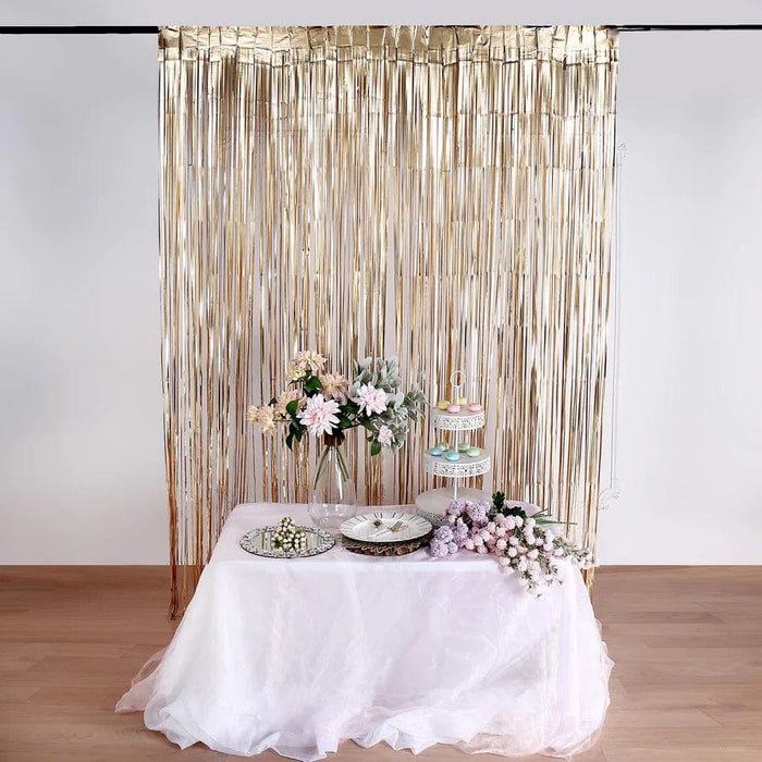 3 ft x 8 ft Sparkling Metallic Foil Fringe Curtain CUR_PVC01_GOLDM