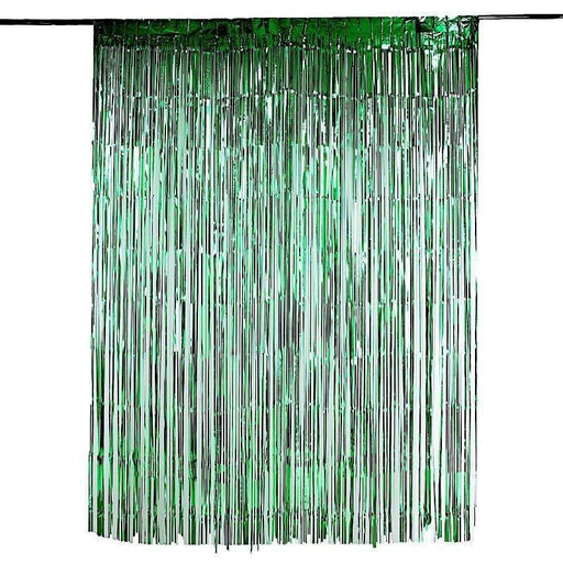 3 ft x 8 ft Sparkling Metallic Foil Fringe Curtain CUR_PVC01_GRN