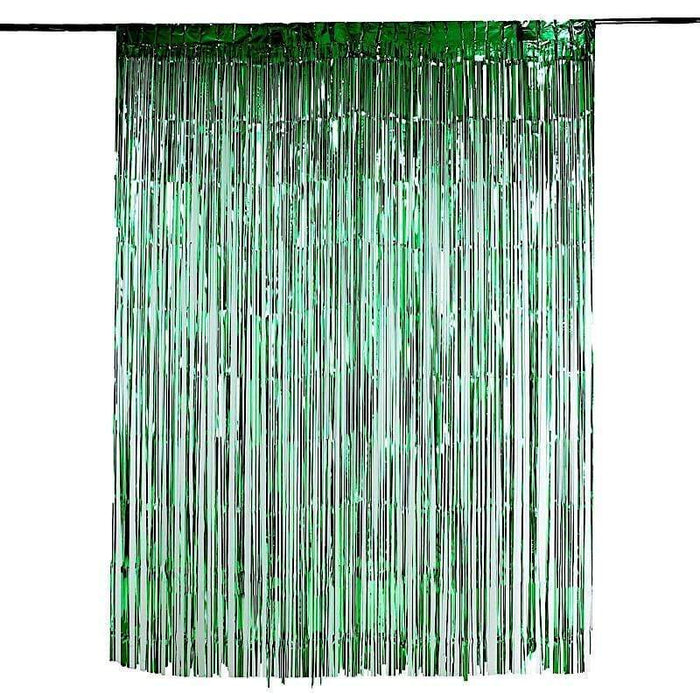 3 ft x 8 ft Sparkling Metallic Foil Fringe Curtain CUR_PVC01_GRN