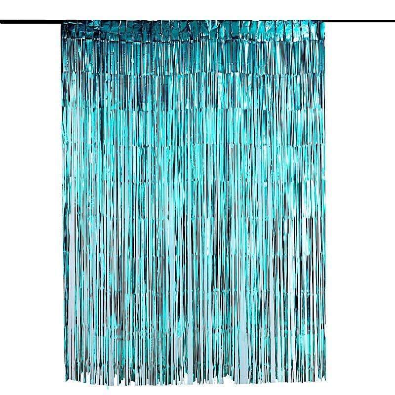 3 ft x 8 ft Sparkling Metallic Foil Fringe Curtain CUR_PVC01_TURQ