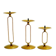 3 Geometric Oval Metal Pillar Candle Holders  - Gold IRON_CAND_PL001_SET_GOLD