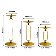 3 Geometric Oval Metal Pillar Candle Holders  - Gold IRON_CAND_PL001_SET_GOLD