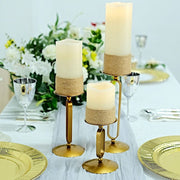3 Geometric Oval Metal Pillar Candle Holders  - Gold IRON_CAND_PL001_SET_GOLD