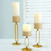 3 Geometric Oval Metal Pillar Candle Holders  - Gold IRON_CAND_PL001_SET_GOLD