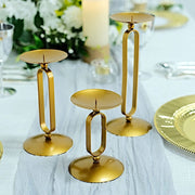 3 Geometric Oval Metal Pillar Candle Holders  - Gold IRON_CAND_PL001_SET_GOLD