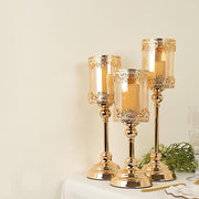 3 Lace Design Metal with Glass Votive Candle Holders Centerpieces - Antique Gold CHDLR_CAND_025_SET_GOLD