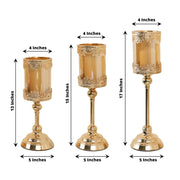 3 Lace Design Metal with Glass Votive Candle Holders Centerpieces - Antique Gold CHDLR_CAND_025_SET_GOLD