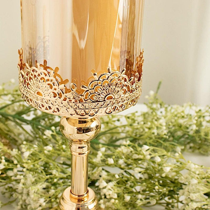 3 Lace Design Metal with Glass Votive Candle Holders Centerpieces - Antique Gold CHDLR_CAND_025_SET_GOLD