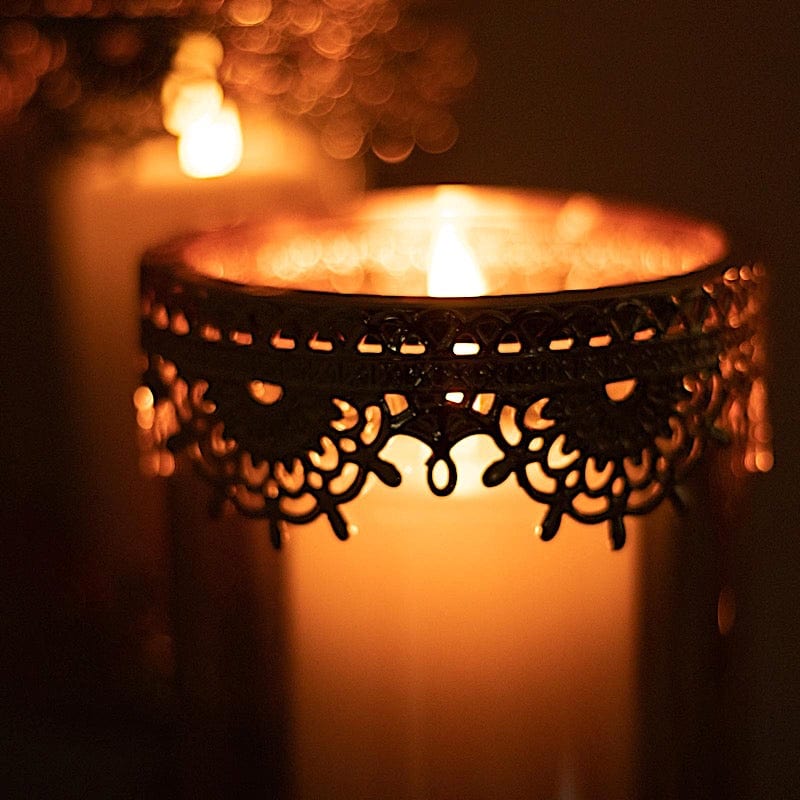 3 Lace Design Metal with Glass Votive Candle Holders Centerpieces - Antique Gold CHDLR_CAND_025_SET_GOLD