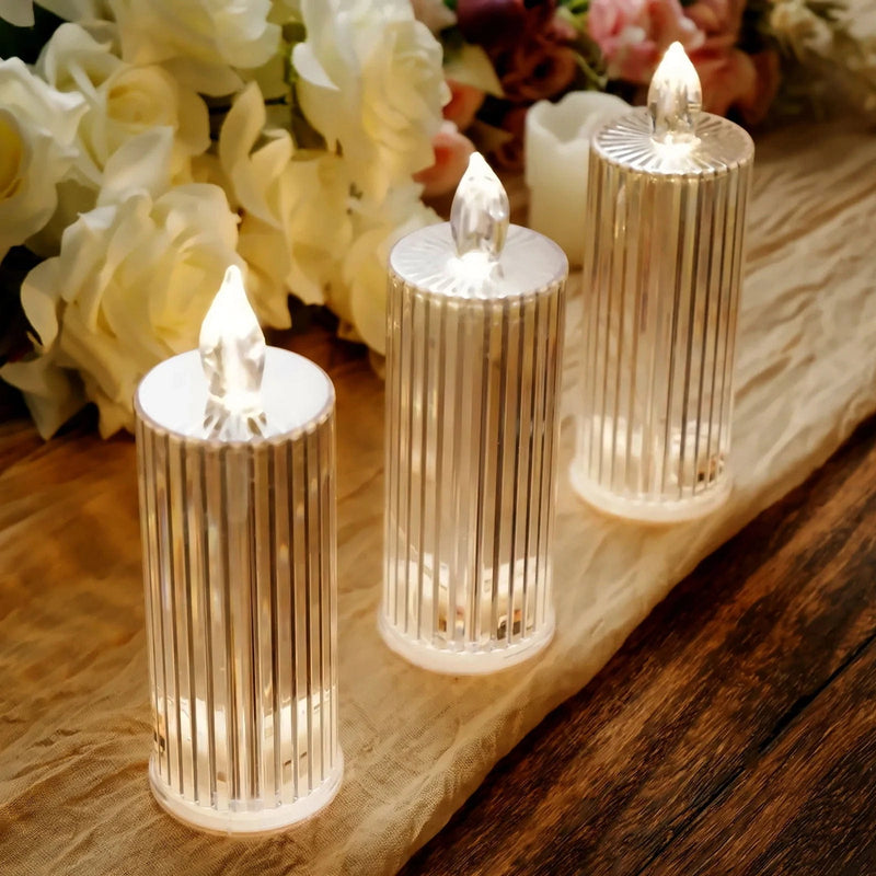 3 LED Candles 6" Battery Operated Diamond Pillar Candle Lights - Warm White LED_CAND_PL08_CLR