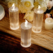 3 LED Candles 6" Battery Operated Diamond Pillar Candle Lights - Warm White LED_CAND_PL08_CLR