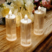3 LED Candles 6" Battery Operated Diamond Pillar Candle Lights - Warm White LED_CAND_PL08_CLR