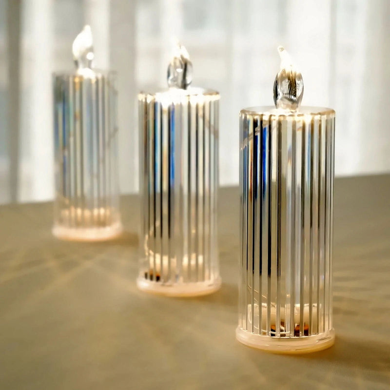 3 LED Candles 6" Battery Operated Diamond Pillar Candle Lights - Warm White LED_CAND_PL08_CLR