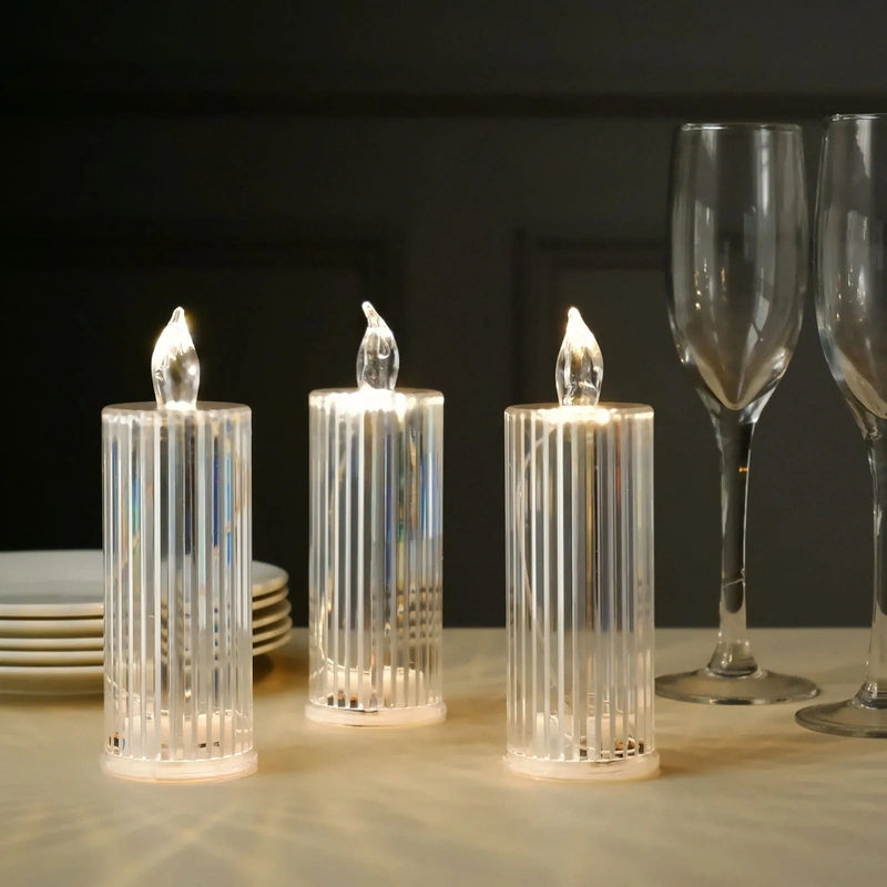 3 LED Candles 6" Battery Operated Diamond Pillar Candle Lights - Warm White LED_CAND_PL08_CLR