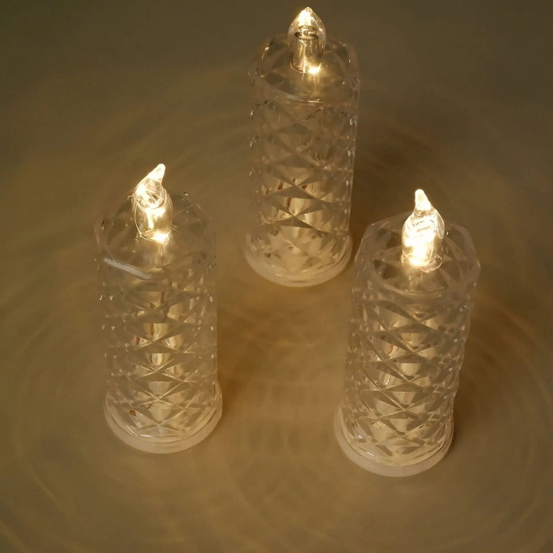 3 LED Candles 6" Battery Operated Rose Halo Pillar Candle Lights - Warm White LED_CAND_PL07_CLR