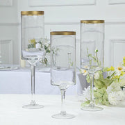 3 Long Stem Glass Hurricane Vases Candle Holders - Clear with Gold VASE_A24_L_CLRGD