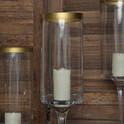 3 Long Stem Glass Hurricane Vases Candle Holders - Clear with Gold VASE_A24_L_CLRGD