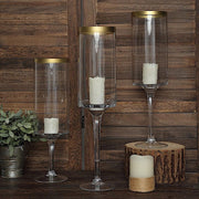 3 Long Stem Glass Hurricane Vases Candle Holders - Clear with Gold VASE_A24_L_CLRGD